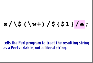 7) tells the Perl program to treat the resulting string as a Perl variable, not a literal string